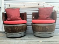 round cushions in sunbrella logo red for wine barrel se
